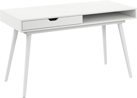 Bush Home Nora 54W Writing Desk with Storage in Pure White | Large Wooden Computer Table for Home Office Study Room or Entryway