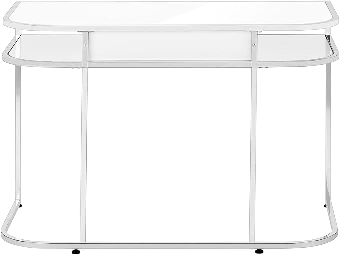 48 White Laminate Computer Desk with Chrome Metal Frame - Contemporary Home Office Design