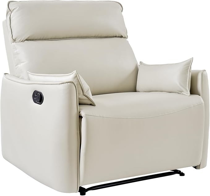 HULALA HOME Faux Leather Oversized Recliner Chair Manual Pushback Recliner with Extra Wide Seat and Thick Padded Backrest for Living Room Ivory