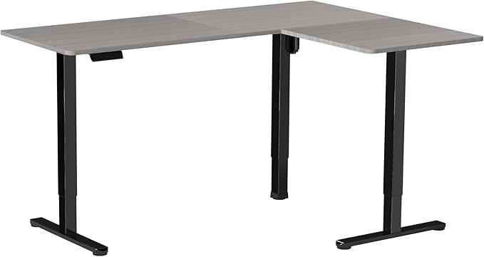 VIVO Corner Standing Desk 63 x 47 inch Reversible L-Shaped Workstation Electric Height Adjustment Home Office and Reception Rooms Dark Gray Table Top Black Frame DESK-E3CTG-47