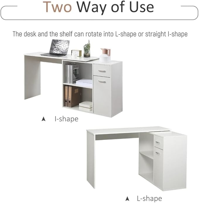 L-Shaped Computer Desk with Bookshelf Home Office Desk with Bookcase Space-Saving Writing Desk Work Table for BedroomCorner Desk with Shelves Office Desk Study Writing Table Workstation