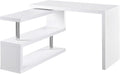 360 Degree Rotating Corner Computer Desk L Shaped Desk Home Office Workstation with 3 Tier Storage Shelves White