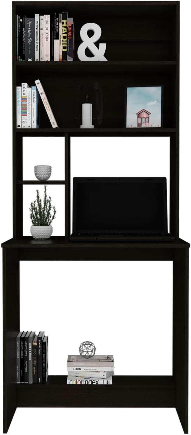 Compact 5-Shelf Writing Desk for Home Office - Black