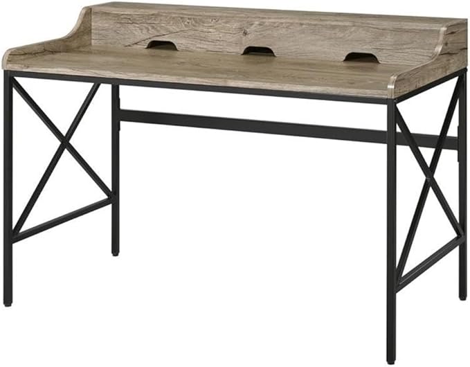 Pemberly Row Contemporary Gray Wood and Black Metal Desk USB Port and Electrical Outlet 48.75 in Wide Modern Design with Hidden Storage Levelers Home Office Workspace Furniture