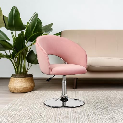 Furnimart Pink Velvet Vanity Chair Vanity Stool with Back Height Adjustable Swivel Accent Chair with Backrest Round Makeup Chair for Vanity Living Room Bedroom (Pink)