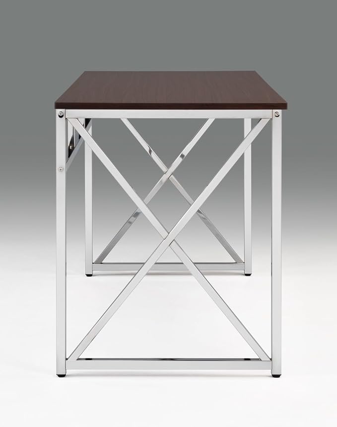 Modern Home Office Desk | Chrome Legs | 47 Wide | Brown MDF Top