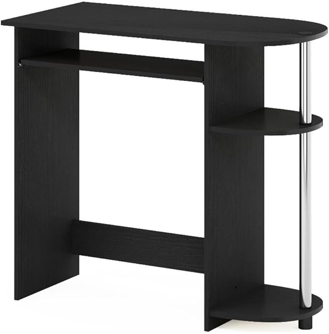 Pemberly Row Computer Desk Composite Wood and Stainless Steel 31.5 x 15.8 x 28.8 in Pull-Out Keyboard Drawer 2 Shelves Compact Home Office Desk Easy Assembly