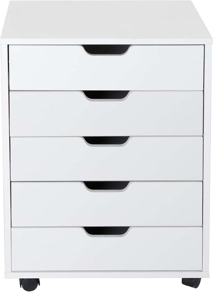 Nouva 5-Drawer File Cabinet Chest - Vertical Mobile Filing Cabinet w/WheelsUnder Beside Desk Chest Storage Printer Stand for Home OfficeWhite