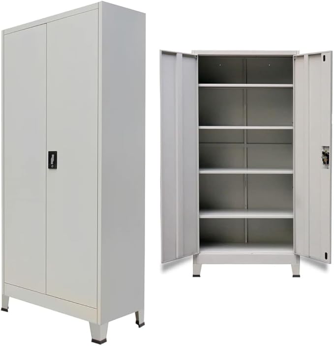 Steel File Cabinet with 2 Doors 35.4x15.7x70.9 Gray Office Storage Cabinet with Adjustable Shelves and Locking System for Home Office Organization