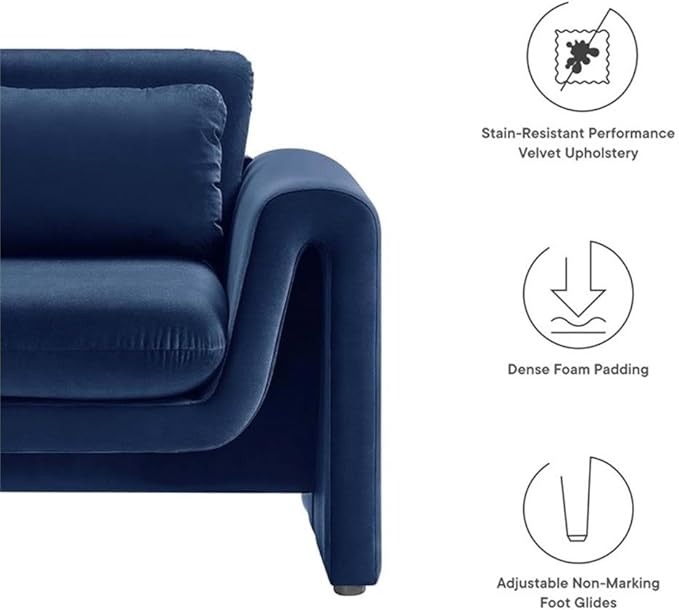 Modway EEI-6576-MID Waverly Performance Velvet Armchair Midnight Blue