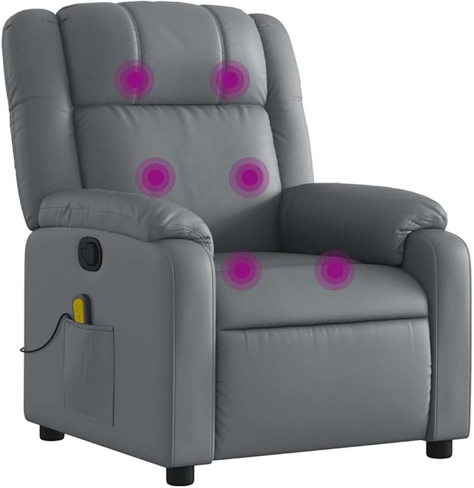 vidaXL Massage Recliner Chair for Elderly - Gray Faux Leather Armchair with Vibration Massage Manual Recline and Storage Pocket