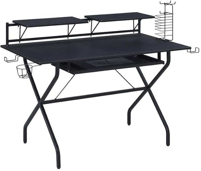 Acme Hartman Wooden Top 2-Shelf Computer Desk with Keyboard Tray in Black