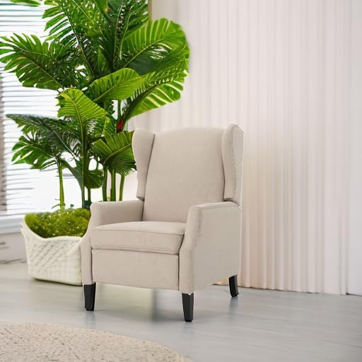 GDFStudio Westeros Traditional Wingback Fabric Recliner Chair (Wheat)