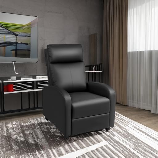 Rankok Recliner Chair Modern PU Leather Reclining Chair Ergonomic Adjustable Recliner for Living Room Home Theater Seating Single Sofa (Black)