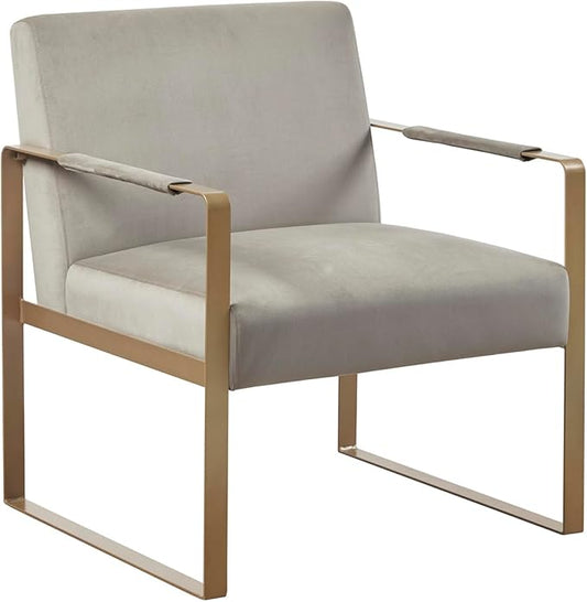 Martha Stewart Upholsterd Accent Chair Living Room Furniture-Modern Design Comfortable Foam Seat Cushion Bedroom Lounge Sophisticated Finished Sturdy Frame 28.5 W x 29 D x 32.5 H Taupe/Gold