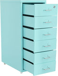 6 Drawers File Cabinet with Lock Rolling Mobile Filing Cabinet with Wheels Under Desk Vertical Filing Cabinet for Office/Home Metal (Light Blue)