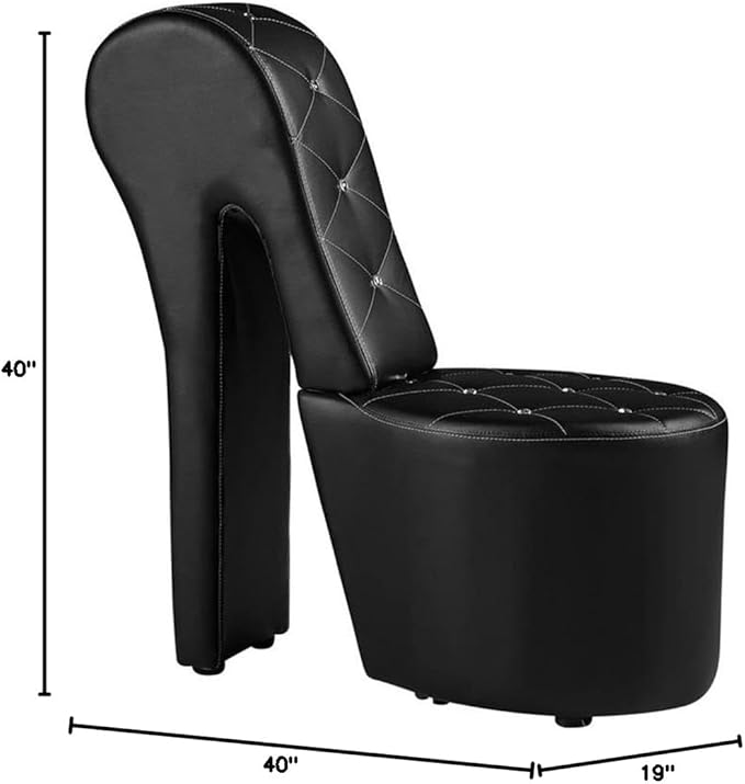 Best Master Furniture High Heel Faux Leather Shoe Chair with Crystal Studs Black