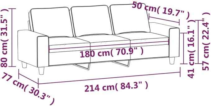 vidaXL 3-Seater Sofa in Dark Gray - 70.9 Wide Upholstered in Polyester Fabric Modern Style for Living Room Lounge Office