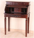 BOWERY HILL Roll Top Secretary Desk 42 H x 31 W x 17 D Hardwood Dual Walnut Stain Retractable Cover 3 Drawers Hand Carved Floral Motif Traditional Style Home Office Writing Desk