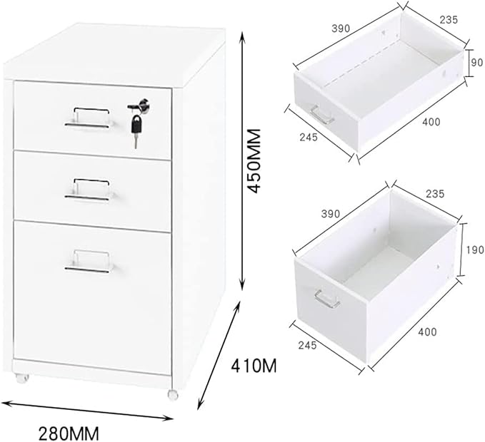 Metal Mobile File Cabinet with Lock Casters - 3 Drawer Under Desk Metal Locker Cabinet for Office Organization