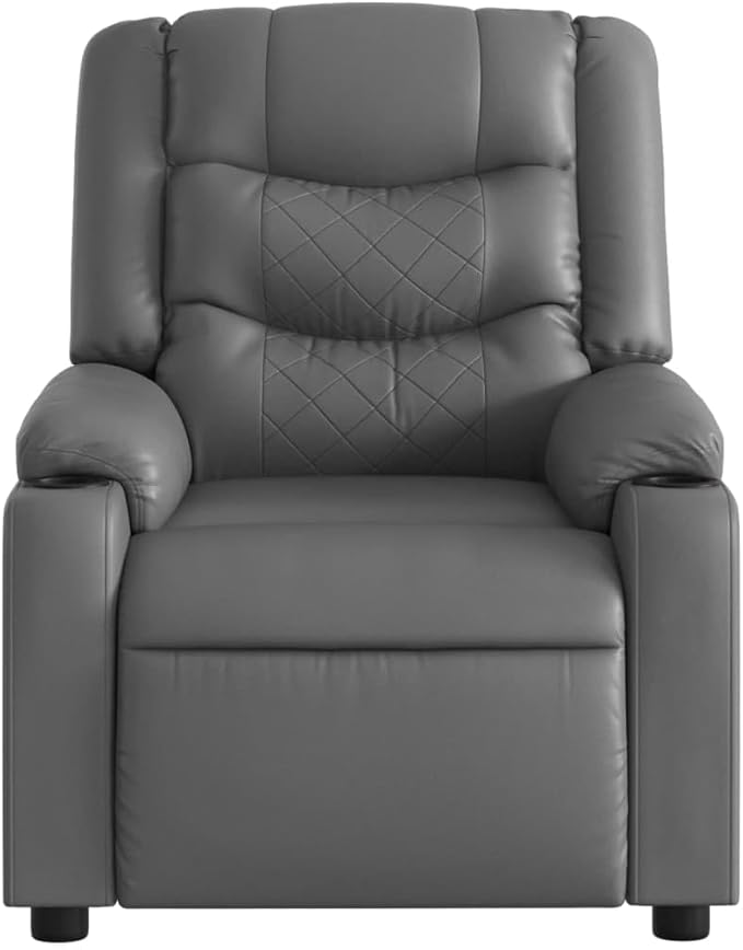 vidaXL Ergonomic Massage Recliner Chair-Adjustable Faux Leather Armchair w/Vibration Manual Recline Cup Holders for Living Room/Lounge-Gray