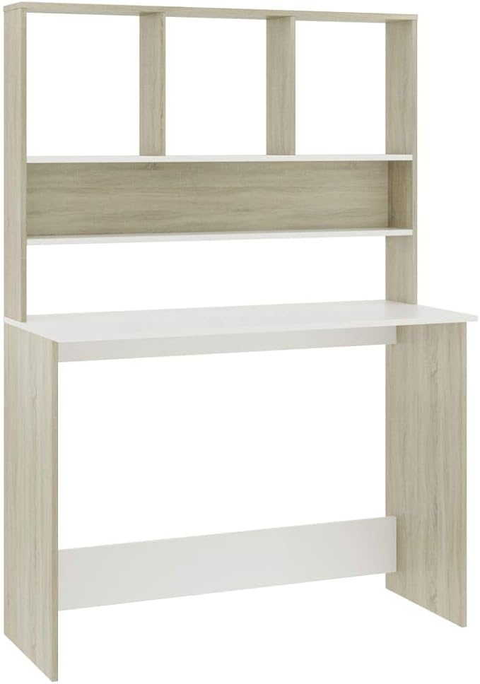 vidaXL Desk Computer Desk with Bookshelves Workstation for Living Room Bedroom Home Office Desk with Storage White and Sonoma Oak Engineered Wood