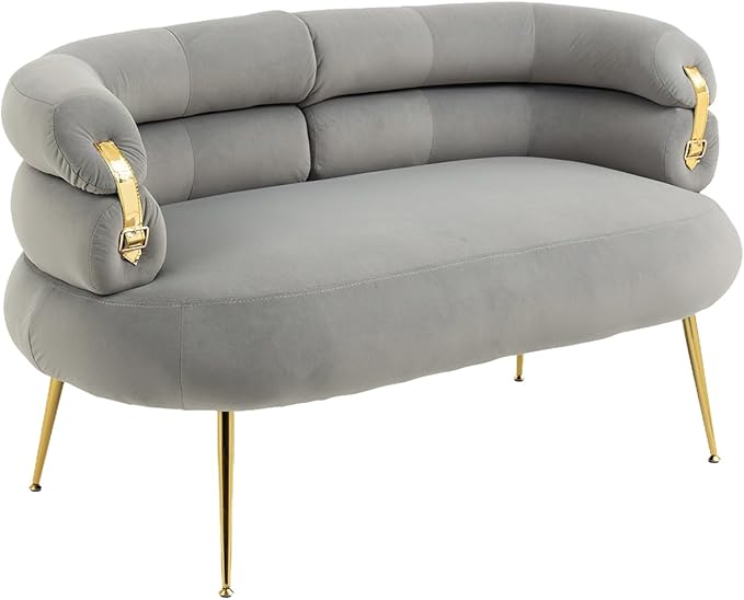 50” Velvet Loveseat Sofa Chair Mid Century Modern 2-Seater Small Love Seat for Small Spaces Accent Arm Chair with Golden feet Comfy Upholstered Leisure Couch for Living Room (Gray)