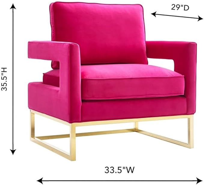 Tov Furniture The Avery Collection Modern Style Living Room Den Velvet Upholstered Armchair with Gold Legs Pink