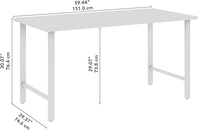 Bush Business Furniture Hustle 60W x 30D Computer Desk with Metal Legs in White Modular Office Table for Home and Professional Workspace