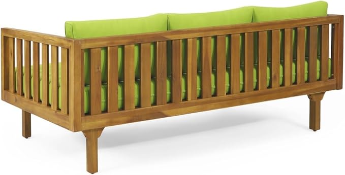 Merax Solid Acacia Wood Couch Chaise Lounge Chair Indoor 3 Seater Daybed Sofa Couches with Cushions &amp Pillow Heavy Frame Day Bed for Living Room Office Outdoor Balcony Patio Water Resistant