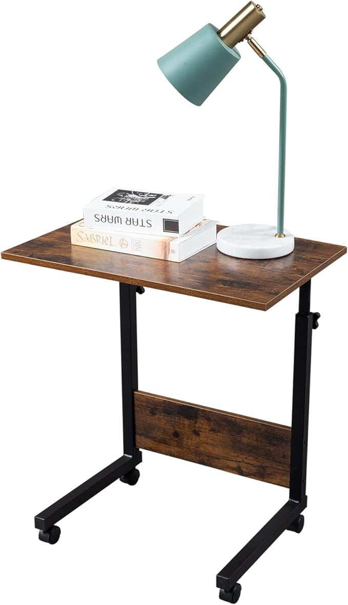 Side Mobile TableComputer Desk with Wheels Height Adjustable Rolling Potable Laptop Cart C-Shaped Bed Couch End Tables for Living Room Bedroom (Retro M)