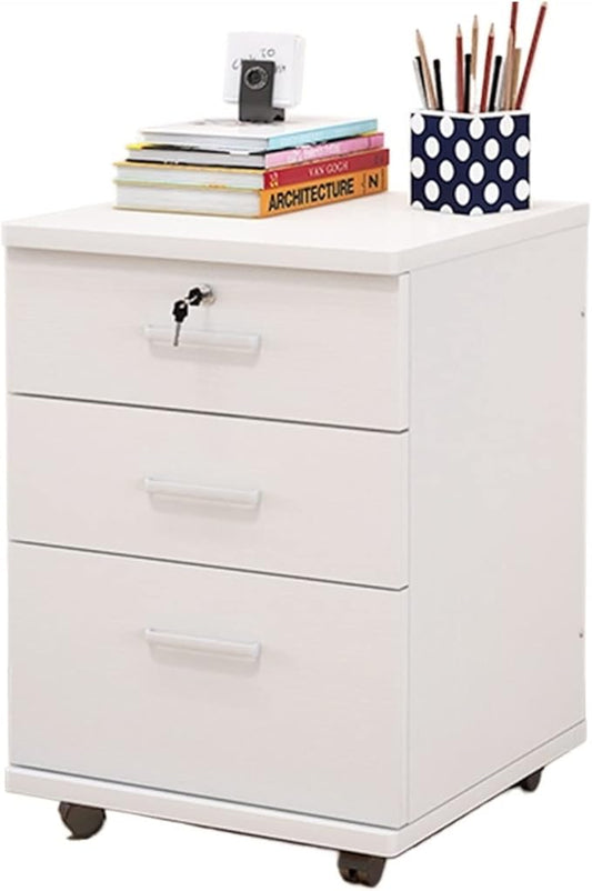 HASMI Filing Cabinet Thicken Wood Filing Cabinet Mobile Storage Cabinet for Closet/Office 3-Drawer White Color File Cabinet Storage with 4 360Wheels Storage Cabinet (Color : A)