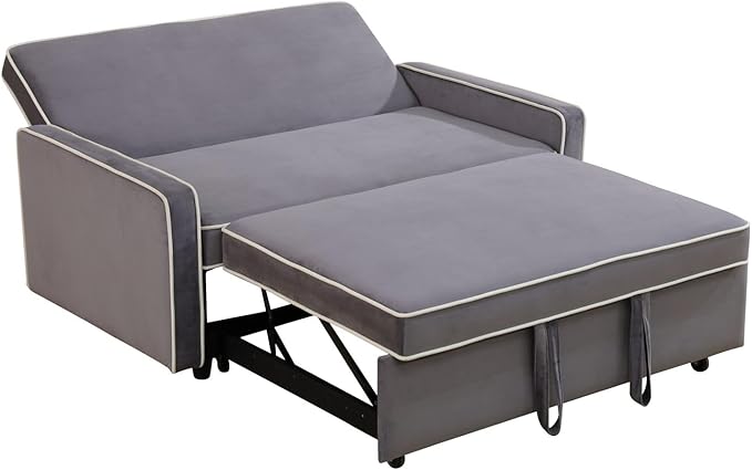3-in-1 Convertible Sofa Sleeper Bed 2-Seat Comfy Lounge Loveseat with Adjustable Backrest Flannel Pull Out Fabric Lazy Couch Chaise Perfect for Home Apartment Dorm Office Living Room Gray