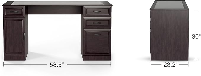 Staples Kendall Park 58.5” Double Pedestal Desk Cherry Finish Executive Office Desk with Storage Drawers &amp Spacious Worktop