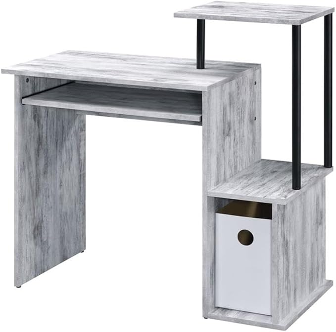 Bowery Hill Contemporary Wood Computer Desk Antique White and Black Finish 37W x 16D x 34H Rectangular Top Keyboard Tray 2 Storage Compartments Shelf Attached Office Desk for Home Workspace