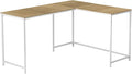 Penau L-Shaped Computer Desk for Home Office Space-Saving Corner Design Natural Wood Look White Metal Base Modern Style 58.25 in L x 44 in W
