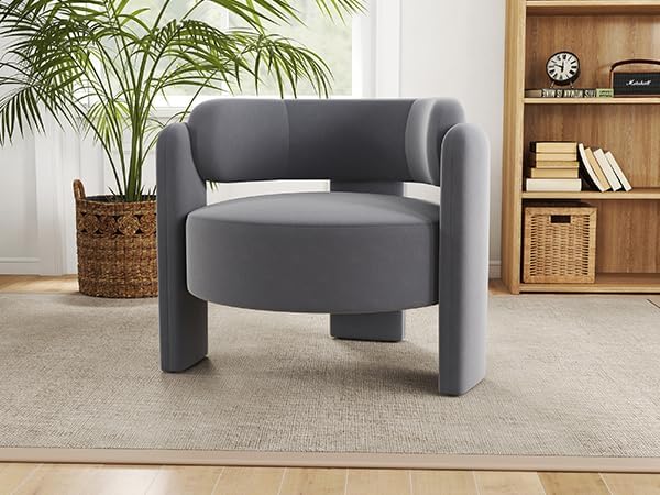 NOBPEINT Mid Century Modern Accent Barrel Chair Round Upholstered Leisure Armchair with Open Back for Living Room Bedroom Apartment Gray