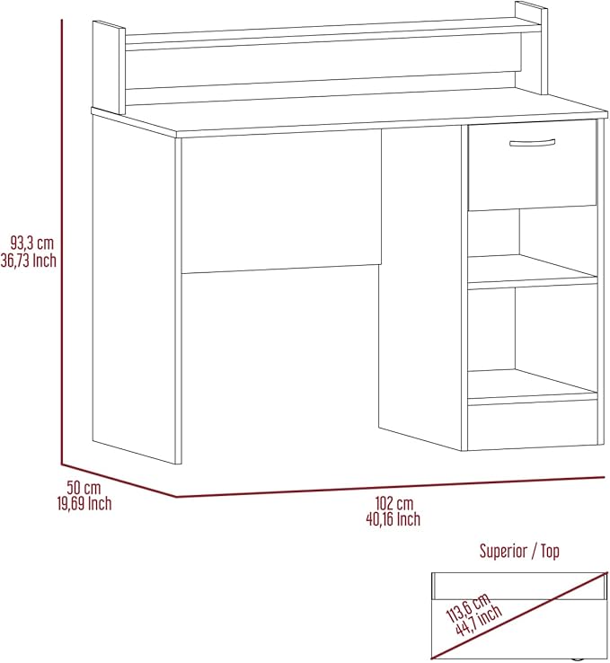 Manaos Writing Computer Desk with Multiple Shelves and One Drawer - Stylish Grey Home Office Furniture