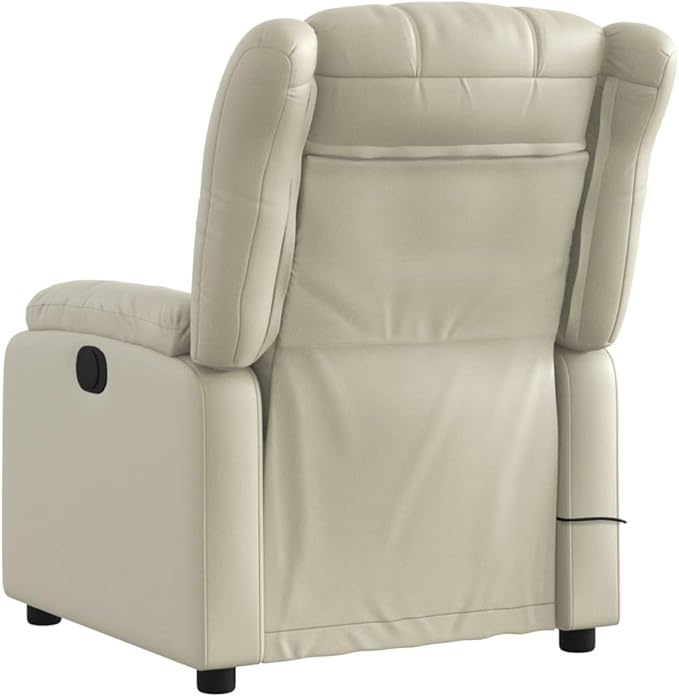 vidaXL Cream Faux Leather Massage Recliner Chair-Ergonomic Manual Reclining Lounge Chair for Elderly-6-point Vibrating Armchair