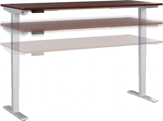 Bush Business Furniture Move 40 Series 72W x 30D Electric Height Adjustable Standing Desk in Hansen Cherry with Silver Base Ergonomic Sit-Stand Computer Table for Home and Professional Office