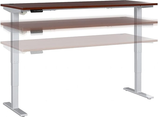 Bush Business Furniture Move 40 Series 72W x 30D Electric Height Adjustable Standing Desk in Hansen Cherry with Silver Base Ergonomic Sit-Stand Computer Table for Home and Professional Office