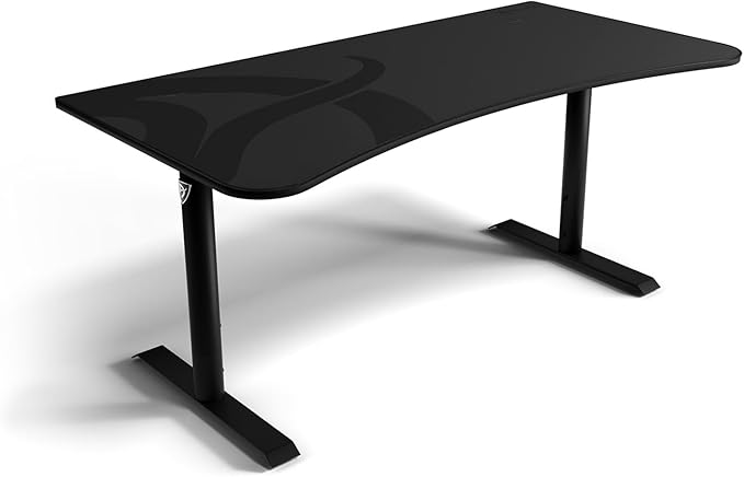 Arozzi Arena Ultrawide Curved Gaming and Office Desk with Full Surface Water Resistant DeskMat Custom Monitor Mount Cable Management Cut Outs Under The Desk Cable Management Netting - Dark Grey