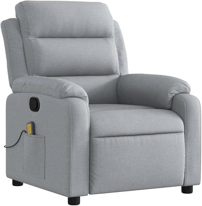 vidaXL Light Gray Massage Recliner Chair - Fabric Armchair with Manual Recline Vibration Massage Side Pocket and Sturdy Frame for Elderly/Living Room