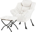 Welnow Lazy Chair with Ottoman Modern Reading Accent Chair with Armrests and a Side Pocket Leisure Upholstered Lazy Sofa Set with Footrest for Small Space Beige