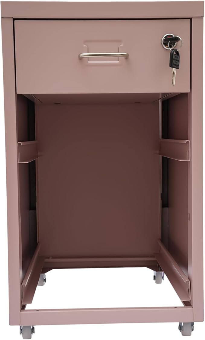3 Drawer Mobile File Cabinet Office Metal Filing Cabinet Pink Mobile Filing Cabinets with Lock Wheels for Home Office Letter/A4 Sizer