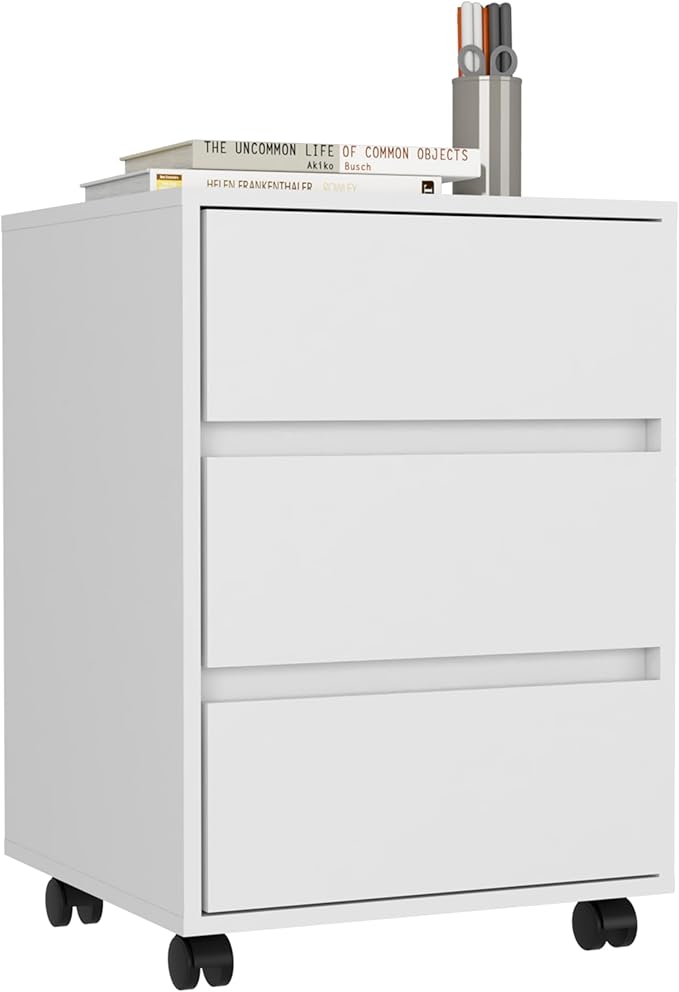 3-Drawer Rolling File Cabinet Mobile Storage Cabinet with Lockable Casters White Finish for Office and Home
