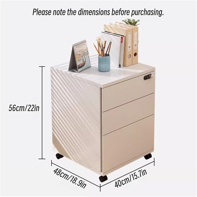 Mobile File Cabinet with Wheels 3-Tier Locking Cabinet with Drawers Vertical Under Desk Cabinet Multifunctional Storage Cabinet for Home and Office(White)