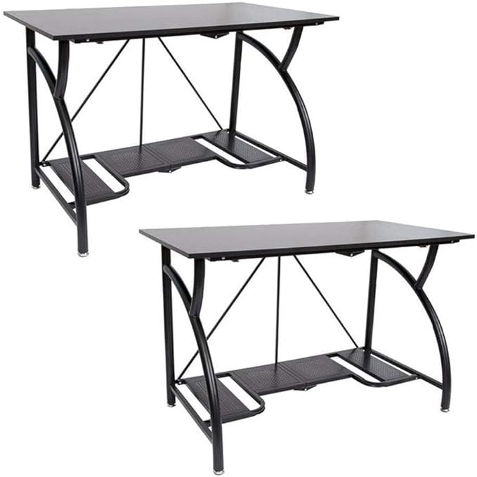 Origami 2-Pack Folding Table Desk Portable Office Furniture with Rolling Wheels Black