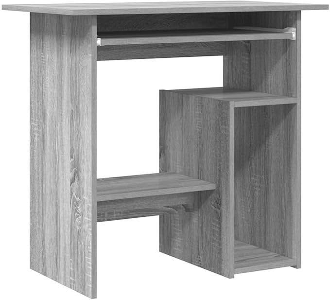 vidaXL Desk Writing Desk with Storage Home Office Desk Furniture Standing Computer Desk Modern Style Gray Sonoma Engineered Wood
