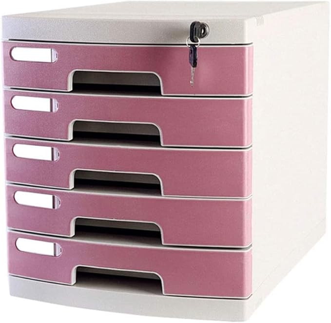File Cabinets Filing Cabinet 5 Drawers Desktop Data Storage Plastic Storage Box 11.6X15.5X12.7 Inches Bookcase (Pink)